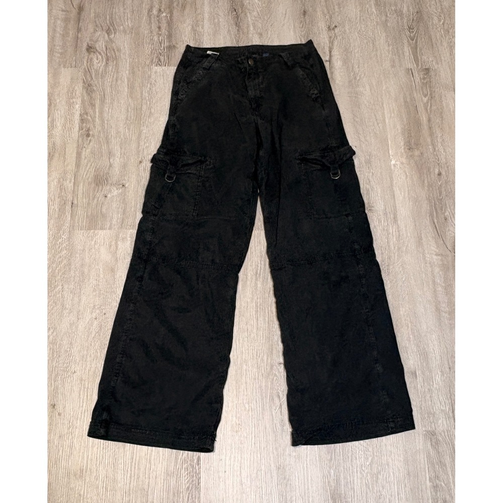 American Eagle Super High Rise Baggy Wide Leg Cargo Pants Black Women Size 0